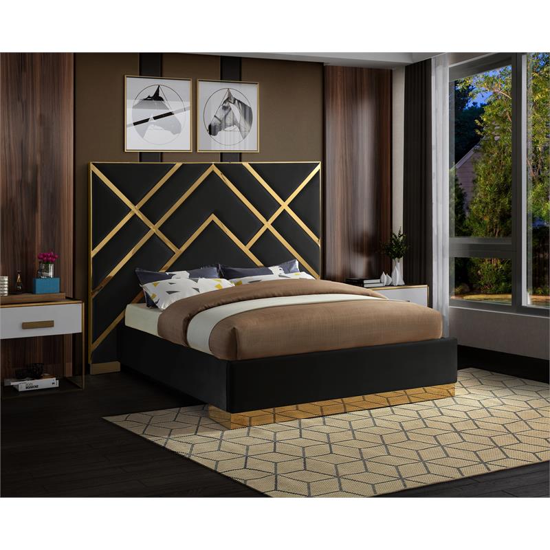 Pemberly Row Modern / Contemporary Rich Velvet Queen Bed in Black