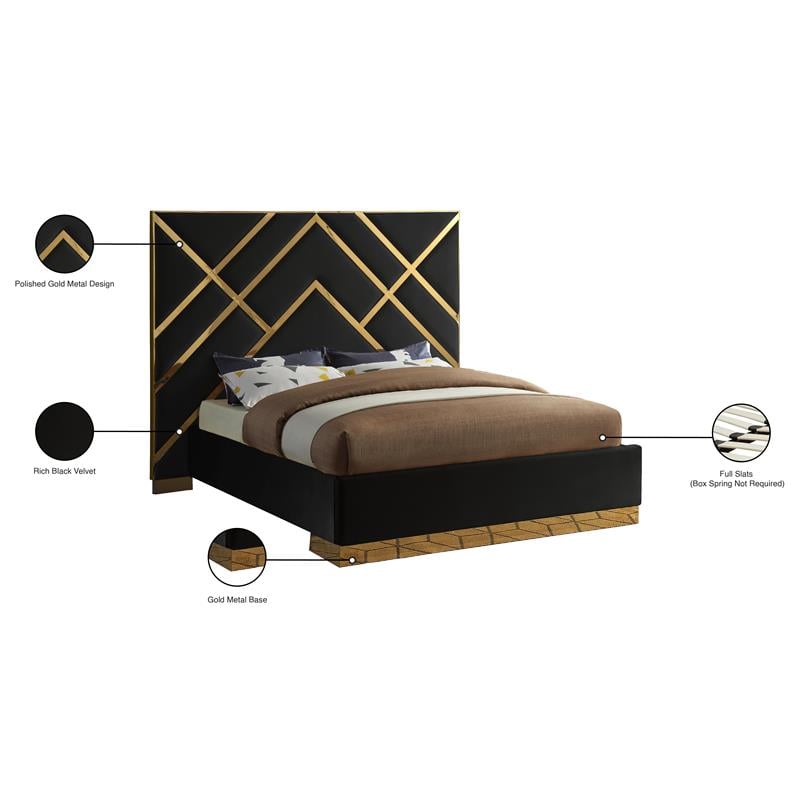 Pemberly Row Modern / Contemporary Rich Velvet Queen Bed in Black