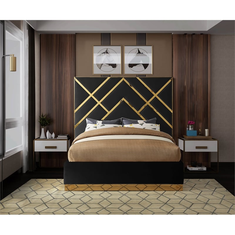 Pemberly Row Modern / Contemporary Rich Velvet Queen Bed in Black