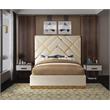 Pemberly Row Contemporary Solid Wood and Velvet King Bed in Cream