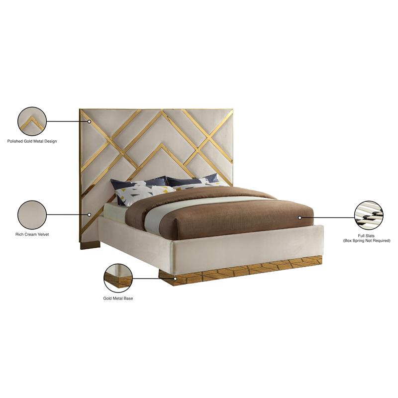 Pemberly Row Modern / Contemporary Rich Velvet Queen Bed in Cream
