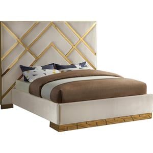Pemberly Row Modern / Contemporary Rich Velvet Queen Bed in Cream