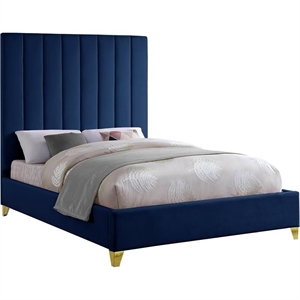Pemberly Row Modern / Contemporary Rich Velvet King Bed in Navy