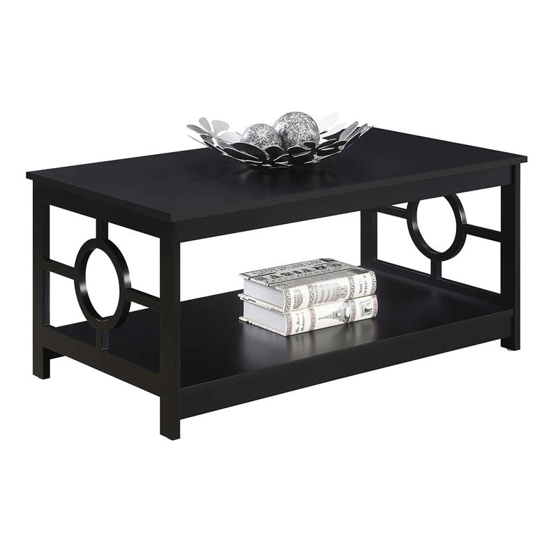 Pemberly Row Ring Coffee Table in Black Wood Finish with Lower Shelf