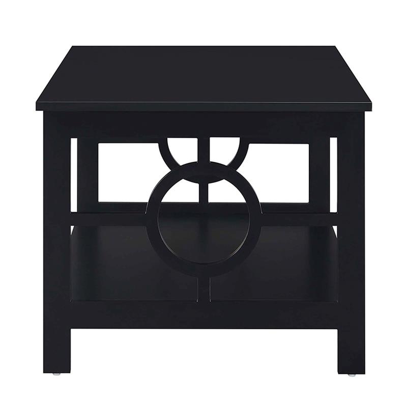 Pemberly Row Ring Coffee Table in Black Wood Finish with Lower Shelf