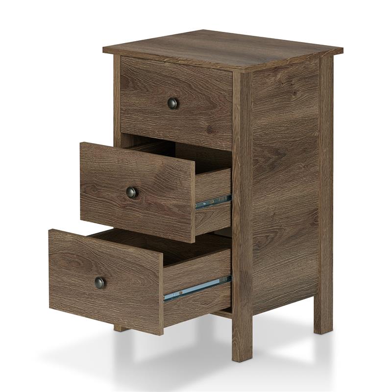 Pemberly Row Rustic Wood 3-Drawer Nightstand in Distressed Walnut