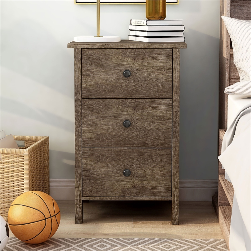 Pemberly Row Rustic Wood 3-Drawer Nightstand in Distressed Walnut