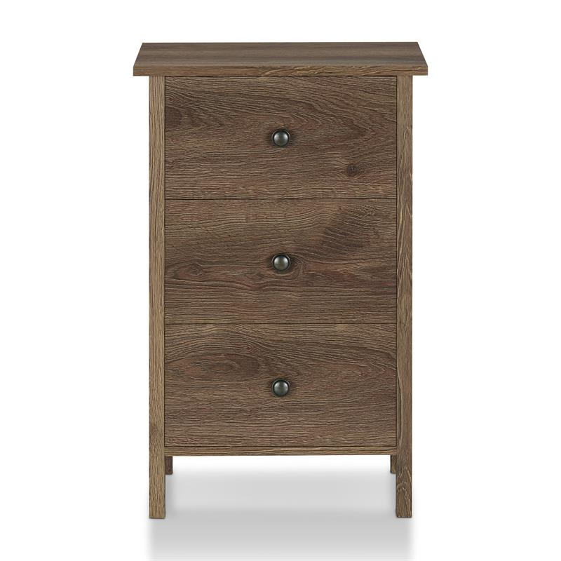 Pemberly Row Rustic Wood 3-Drawer Nightstand in Distressed Walnut