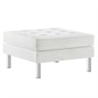 Pemberly Row Tufted Upholstered Faux Leather Ottoman in Silver and White
