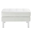 Pemberly Row Tufted Upholstered Faux Leather Ottoman in Silver and White