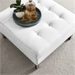 Pemberly Row Tufted Upholstered Faux Leather Ottoman in Silver and White