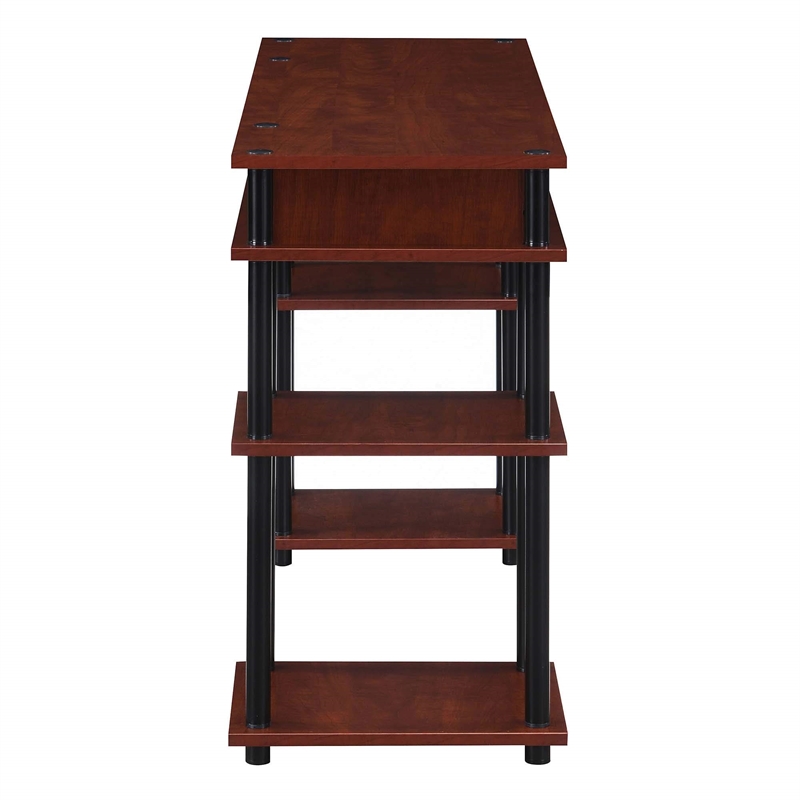 Pemberly Row No-tools Student Desk in Cherry Wood Finish and Black Poles