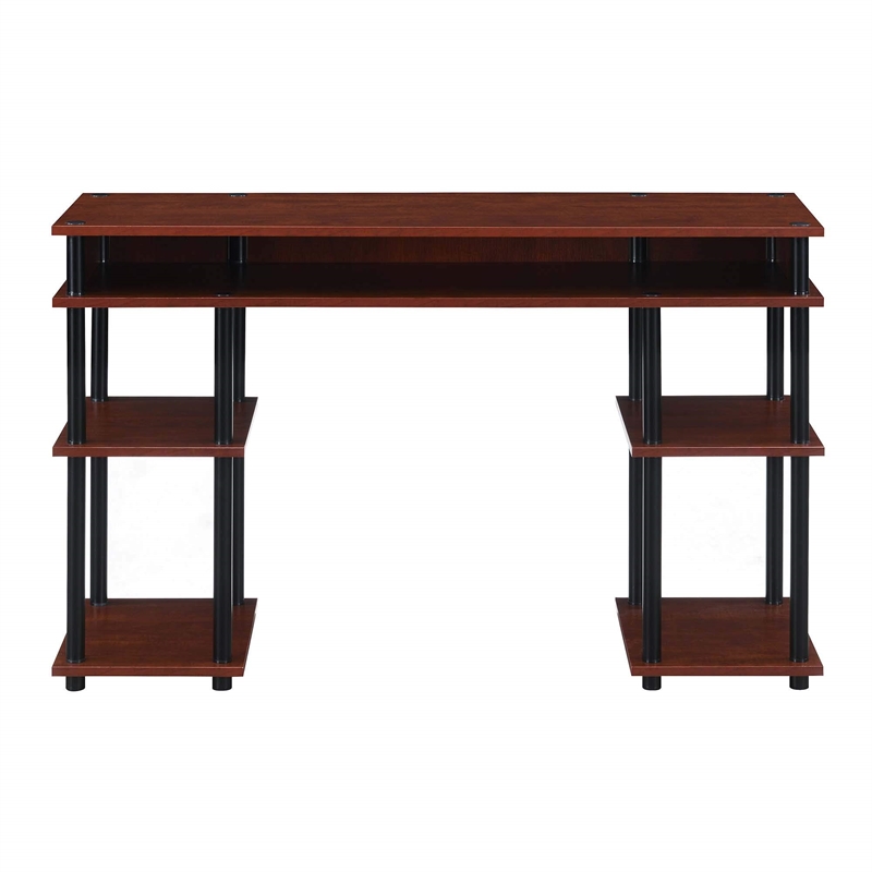 Pemberly Row No-tools Student Desk in Cherry Wood Finish and Black Poles