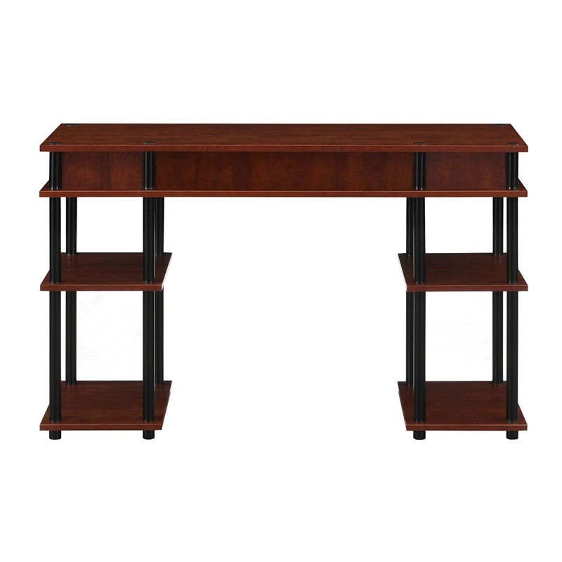 Pemberly Row No-tools Student Desk in Cherry Wood Finish and Black Poles