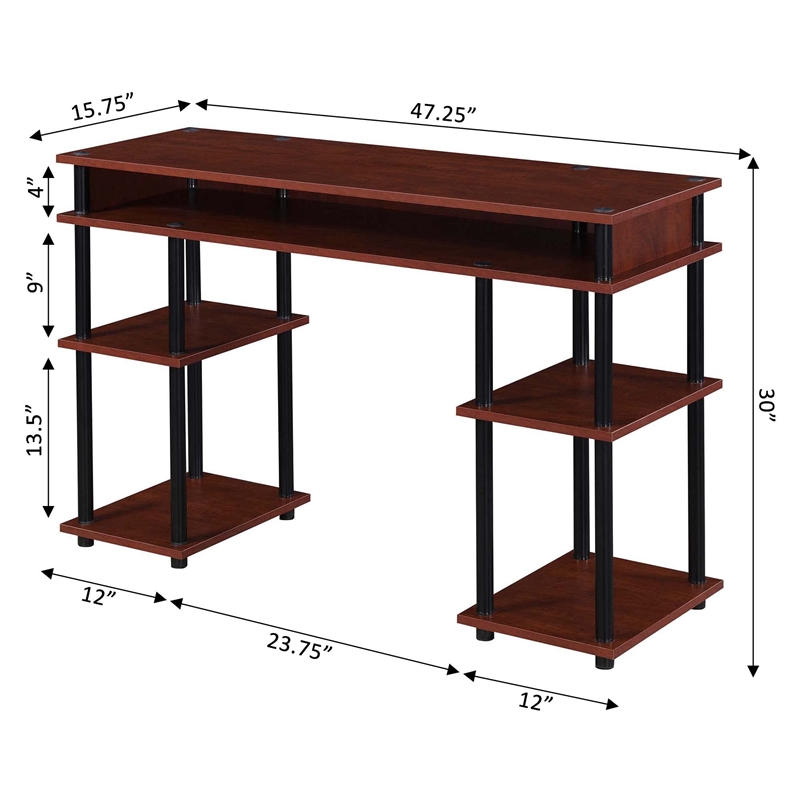 Pemberly Row No-tools Student Desk in Cherry Wood Finish and Black Poles