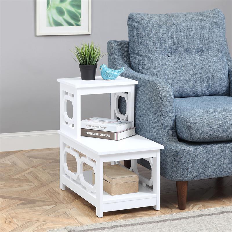 Pemberly Row 2 Step Chairside End Table in White Wood Finish