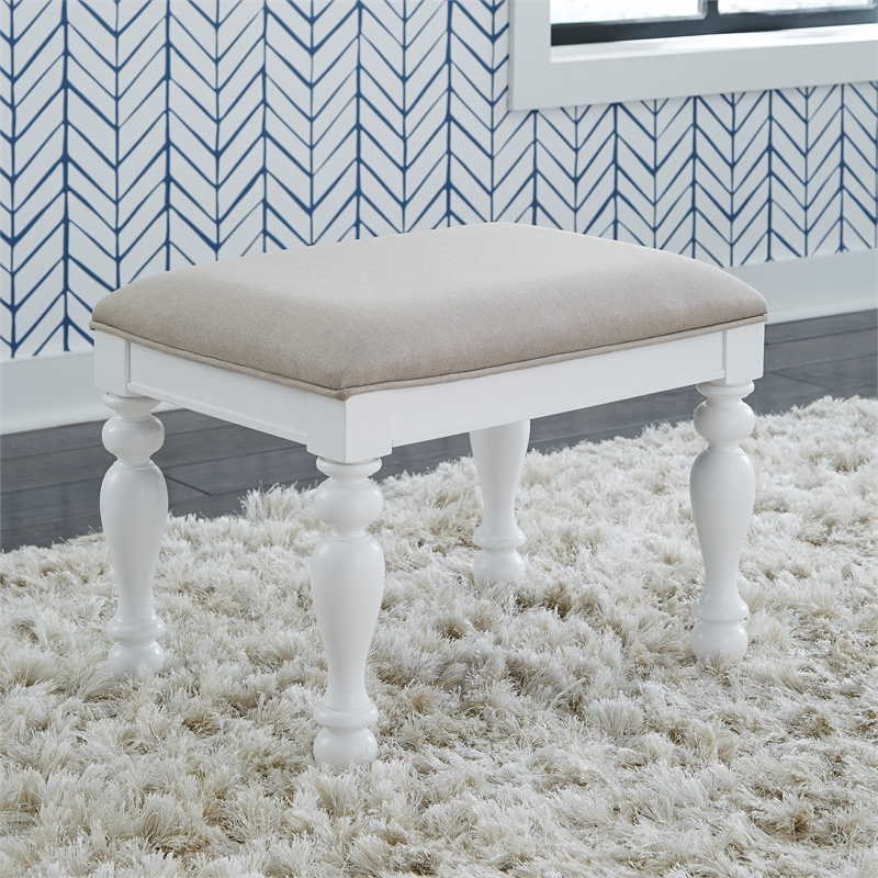 Pemberly Row Contemporary Transitional White Finish Vanity Stool