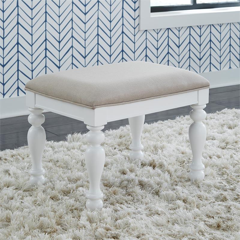 Pemberly Row Contemporary Transitional White Finish Vanity Stool
