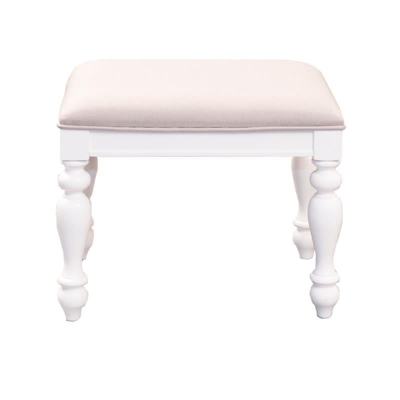 Pemberly Row Contemporary Transitional White Finish Vanity Stool