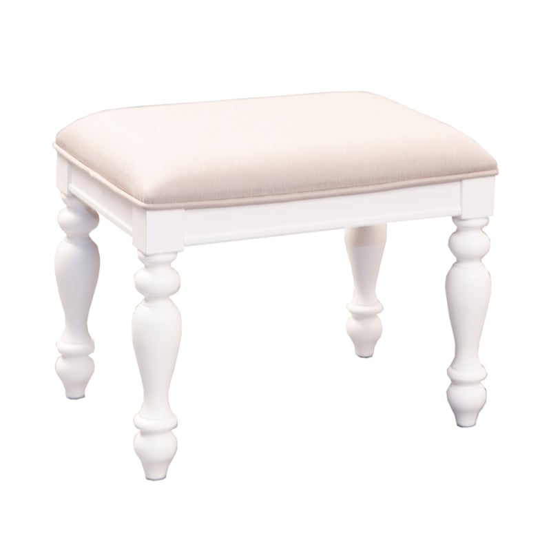 Pemberly Row Contemporary Transitional White Finish Vanity Stool