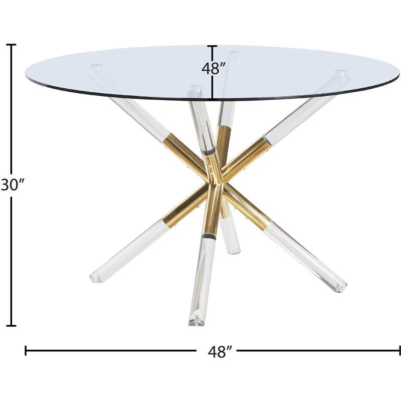 Pemberly Row Contemporary Round Tempered Glass Top Dining Table