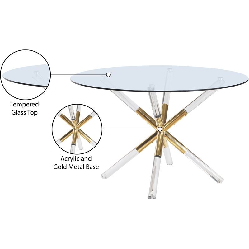 Pemberly Row Contemporary Round Tempered Glass Top Dining Table