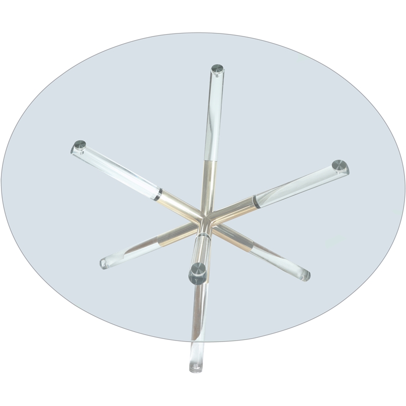 Pemberly Row Contemporary Round Tempered Glass Top Dining Table