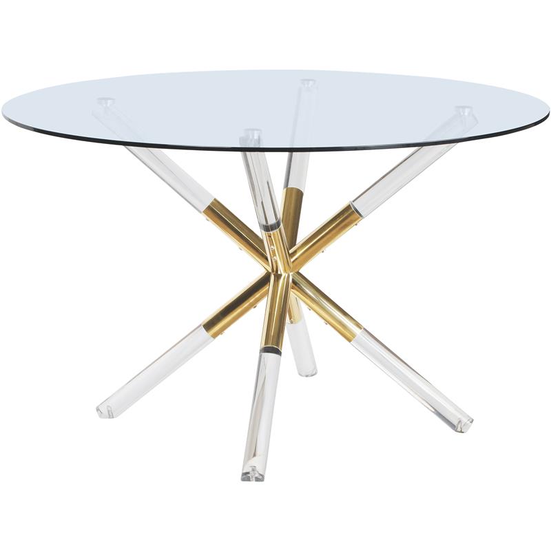 Pemberly Row Contemporary Round Tempered Glass Top Dining Table