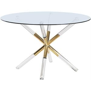 Pemberly Row Contemporary Round Tempered Glass Top Dining Table