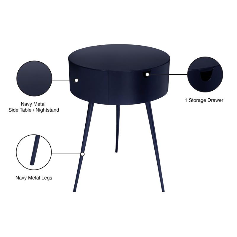 Pemberly Row Contemporary Transitional Navy Metal Nightstand
