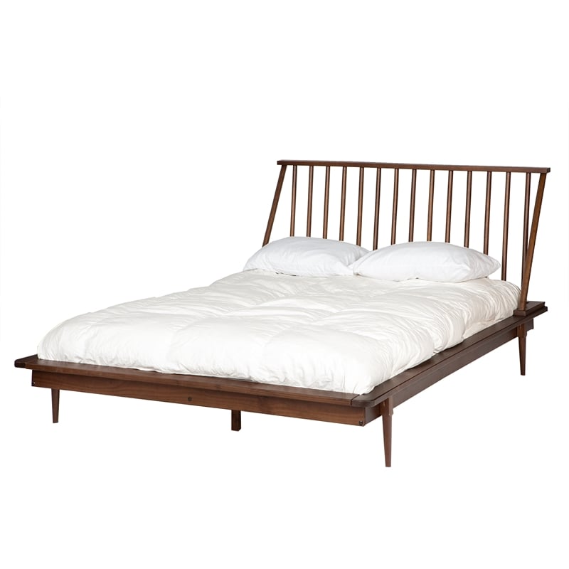 Pemberly Row 3-Piece Solid Wood Bedroom Set Spindle Bed + 2 nightstands - Walnut