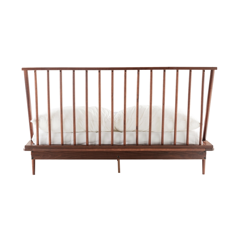 Pemberly Row 3-Piece Solid Wood Bedroom Set Spindle Bed + 2 nightstands - Walnut