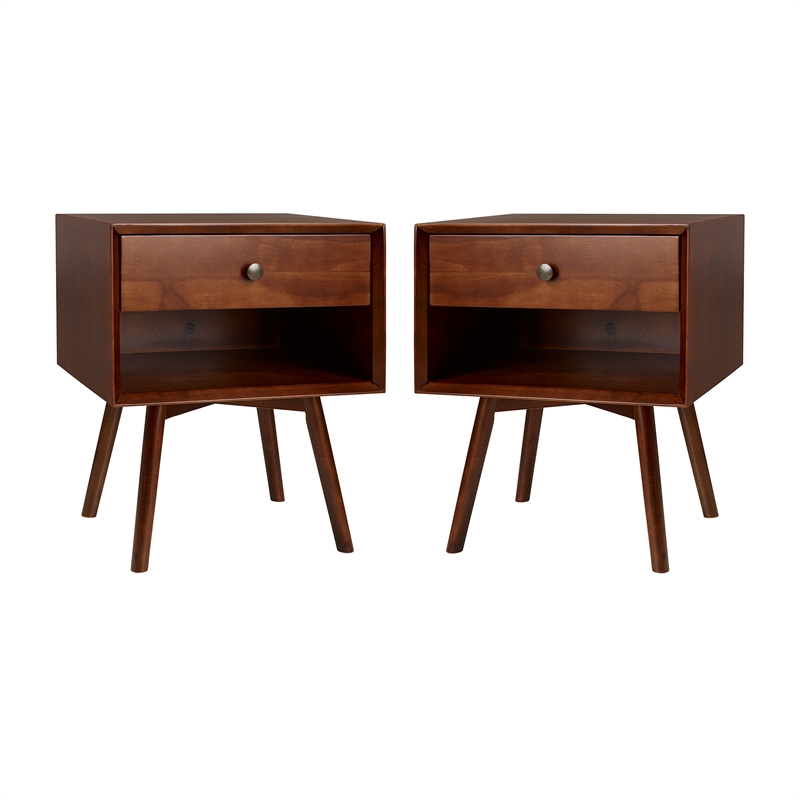 Pemberly Row 3-Piece Solid Wood Bedroom Set Spindle Bed + 2 nightstands - Walnut