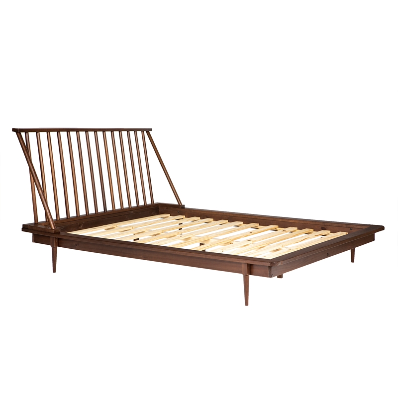 Pemberly Row 3-Piece Solid Wood Bedroom Set Spindle Bed + 2 nightstands - Walnut