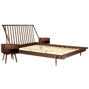 Pemberly Row 3-Piece Solid Wood Bedroom Set Spindle Bed + 2 nightstands - Walnut