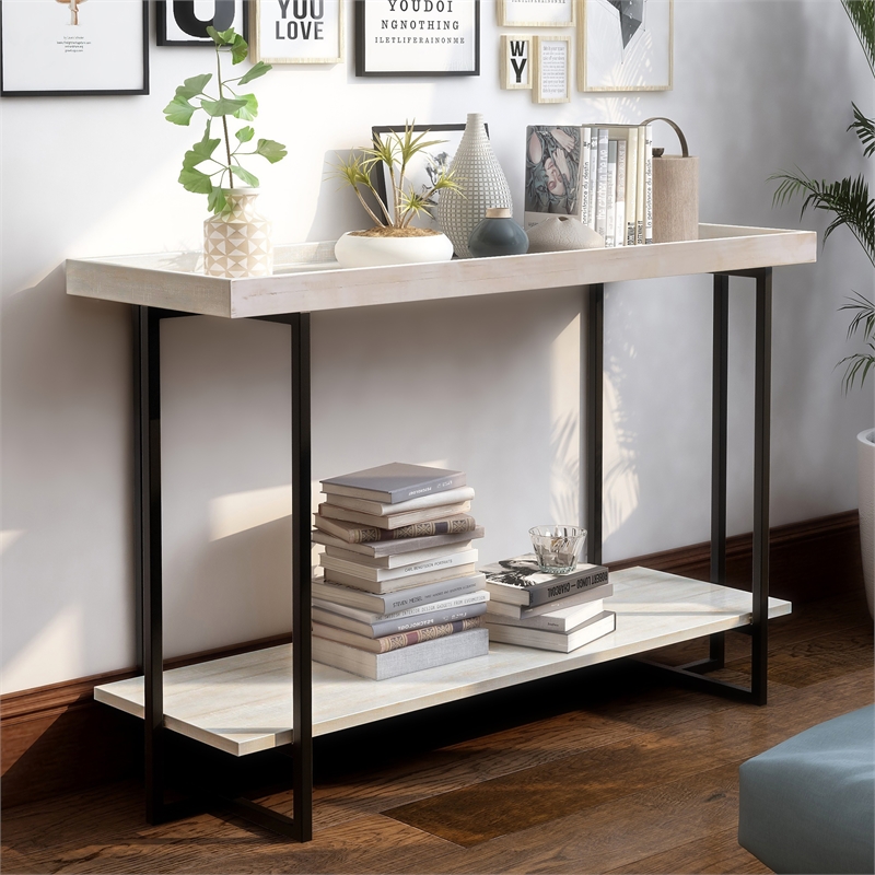 Pemberly Row Modern Wood 1-Shelf Console Table in Antique White