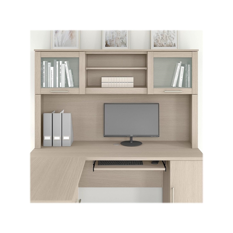 Pemberly Row Modern 60W Desk Hutch in Sand Oak - Engineered Wood