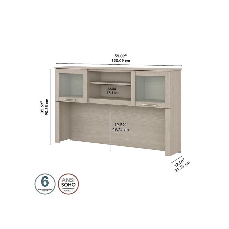 Pemberly Row Modern 60W Desk Hutch in Sand Oak - Engineered Wood