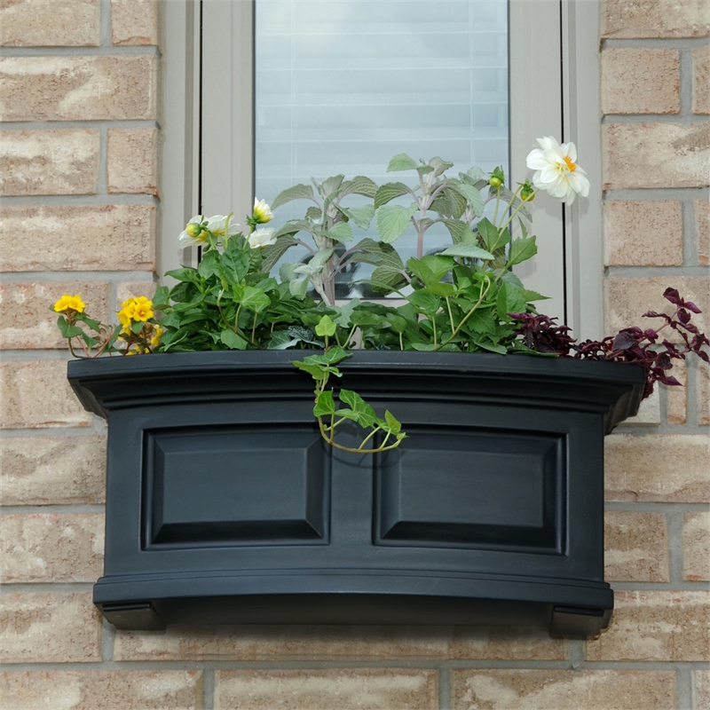 Pemberly Row Modern 2ft Traditional Plastic Window Box in Black