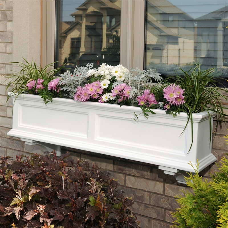 Pemberly Row Modern 4ft Traditional Plastic Window Box in White