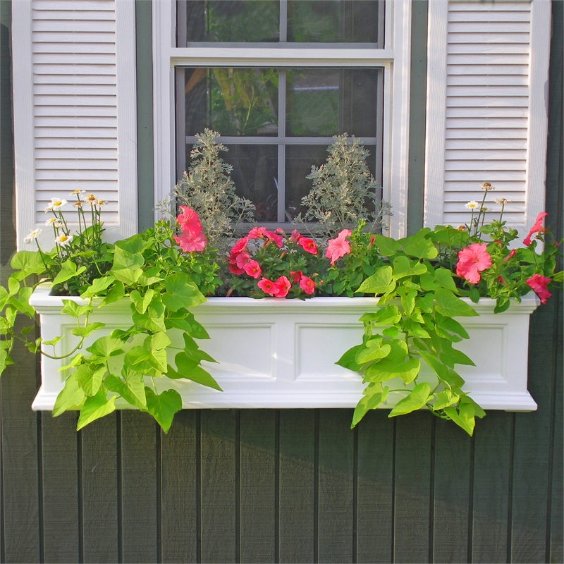 Pemberly Row Modern 4ft Traditional Plastic Window Box in White