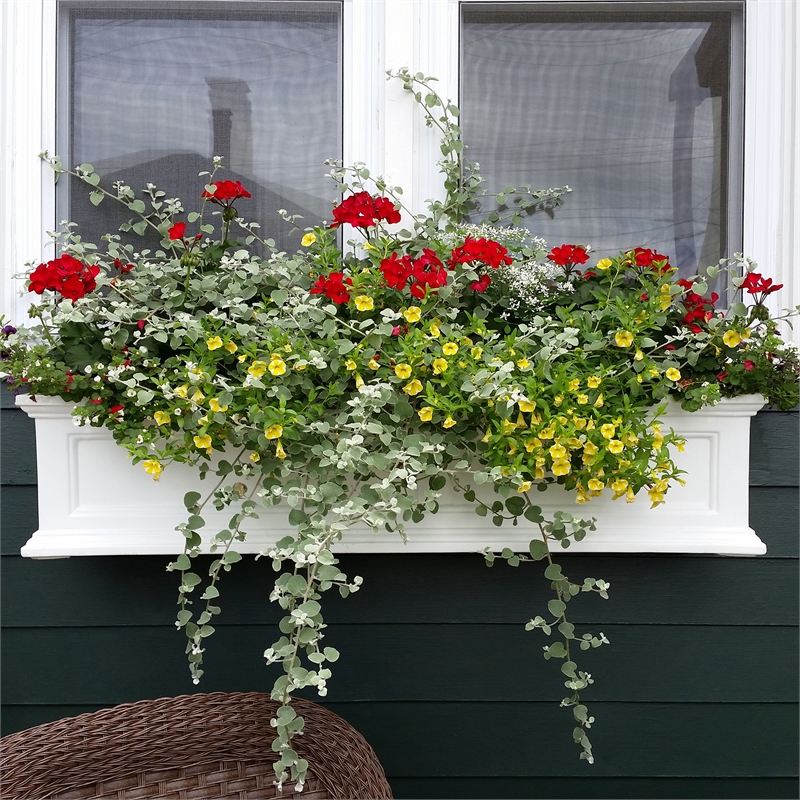 Pemberly Row Modern 4ft Traditional Plastic Window Box in White