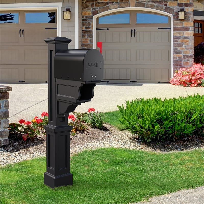 Pemberly Row Weatherproof Traditional Plastic Mail Post in Black