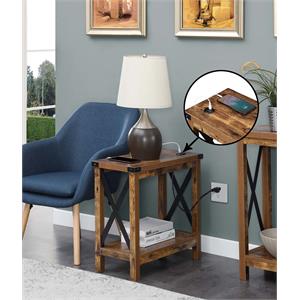 Pemberly Row Chairside Table with Charging Station in Nutmeg Wood Finish