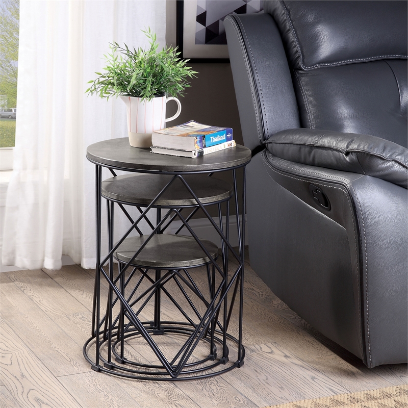 Pemberly Row Contemporary Wood 3-Piece Nesting Tables in Black