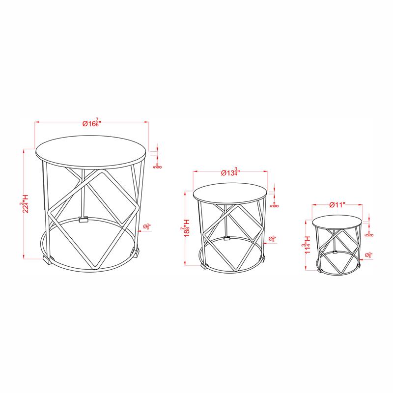 Pemberly Row Contemporary Wood 3-Piece Nesting Tables in Black
