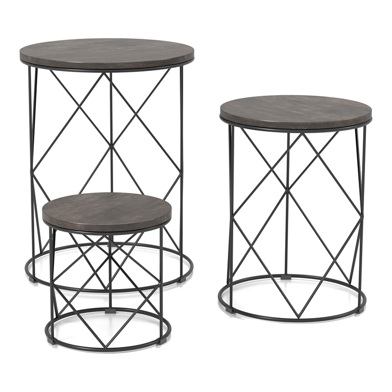 Pemberly Row Contemporary Wood 3-Piece Nesting Tables in Black