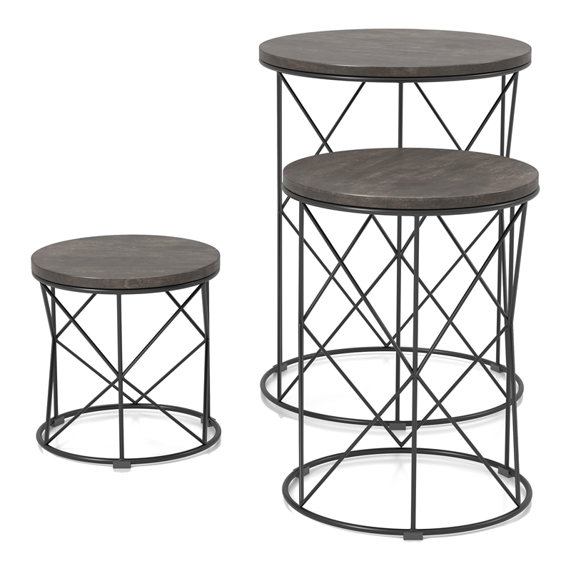 Pemberly Row Contemporary Wood 3-Piece Nesting Tables in Black