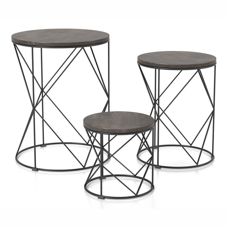 Pemberly Row Contemporary Wood 3-Piece Nesting Tables in Black