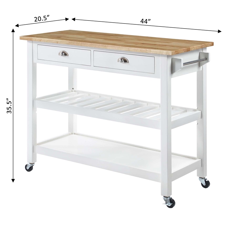 Pemberly Row Modern Block Top Kitchen Cart in White Wood Finish